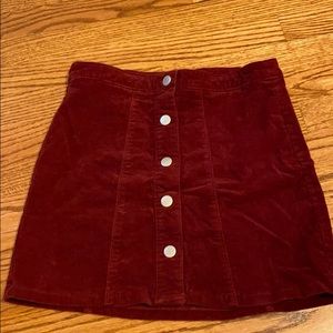 Burgundy button up corduroy mini skirt